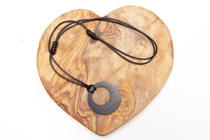 Minimalist Shungite Circle in Circle Pendant with Adjustable Leather Necklace