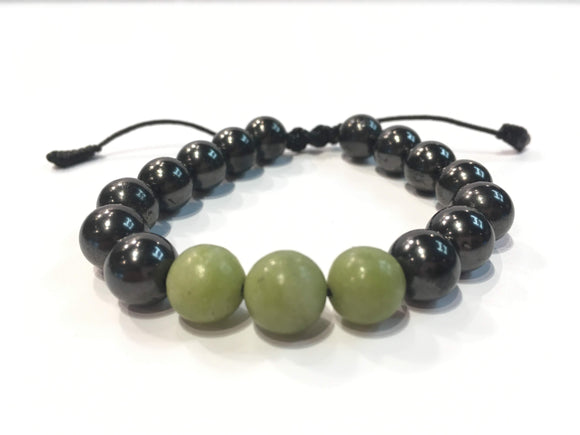 Shungite with Ancient Burmese Jade Feature Bracelet