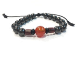 Shungite with Carnelian & Tibetan Bead Feature Bracelet