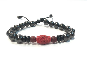 Shungite with Engraved Tibetan Bead Feature Bracelet