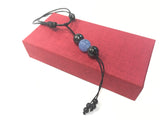 Shungite Bead and Blue Agate Adjustable Leather Necklace