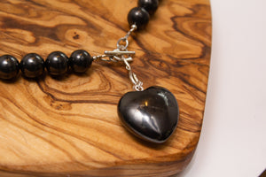 Shungite Heart Pendant with Shungite Beaded Necklace