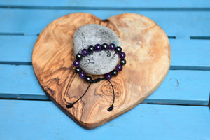 Shungite and Amethyst Alternating Bead Bracelet (first and seventh chakras)