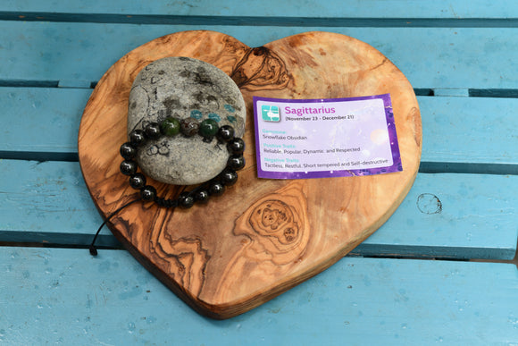 Birth Stone Bracelet (Sagittarius:  Snow-Flaked Obsidian) with Shungite