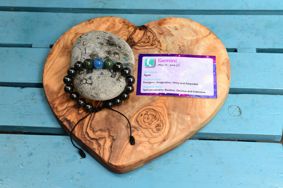 Birth Stone Bracelet (Gemini:  Agate) with Shungite