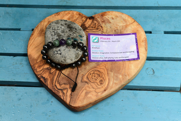 Birth Stone Bracelet (Pisces: Amethyst) with Shungite