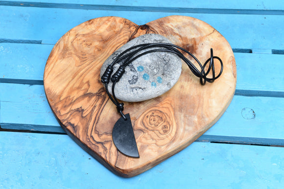 Shungite Crescent Pendant with Adjustable Leather Necklace