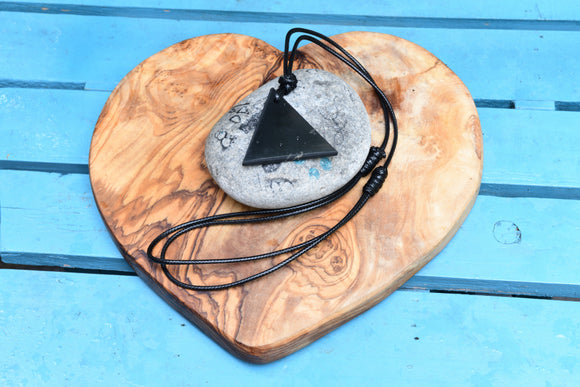 Minimalist Shungite Male Triangle Pendant with Adjustable Leather Necklace