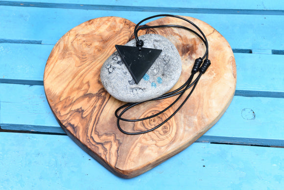 Minimalist Shungite Female Triangle Pendant with Adjustable Leather Necklace