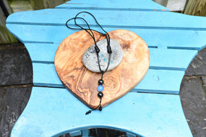 Shungite Bead and Blue Agate Adjustable Leather Necklace