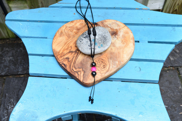 Shungite Bead and Pink  Agate Adjustable Leather Necklace