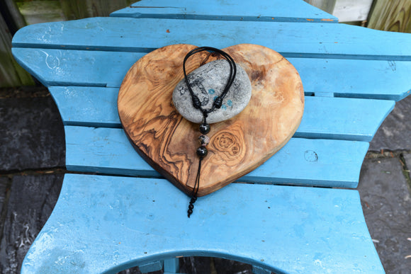 Shungite Bead and Rhodalite Adjustable Leather Necklace